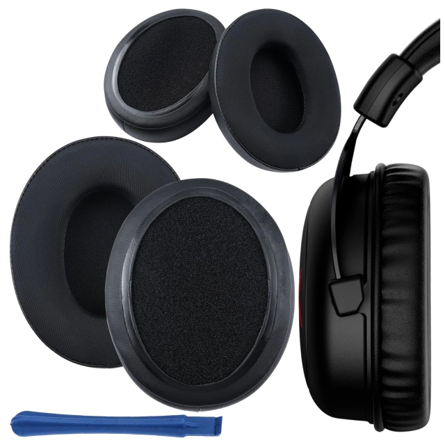 Nauszniki 2x wymienne pady gąbki do słuchawek do HyperX Cloud I / II / Alpha / Pro / S / X / Core / Stinger / Flight Czarne + urządzenie do demontażu