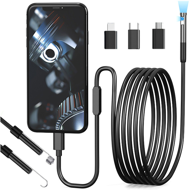 Kamera inspekcyjna endoskopowa podwójna Alogy Duo Cam 1920 Full HD Endoskop Lightning do iPhone, USB-C, micro USB 3m 8mm czarna