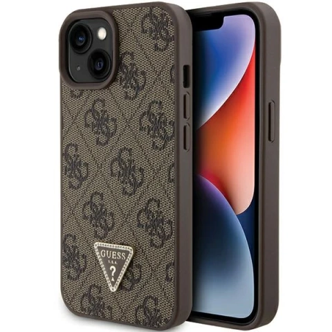 Etui Guess GUHCP15SP4TDPW für iPhone 15 6,1" braun/braunes Hardcase Leder 4G Triangle Strass