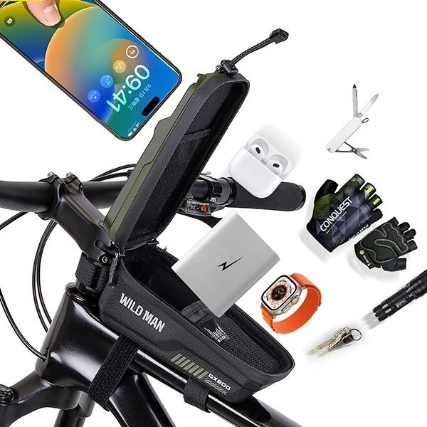 Torba rowerowa na ramę WILDMAN GX200 2L Zielona Uchwyt na telefon