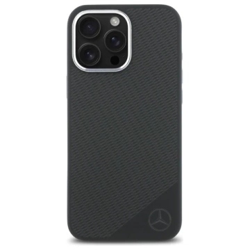 Mercedes für iPhone 16 Pro Max 6,9" Hardcase Silikon Tonal Logo Holzmuster MagSafe Schwarz