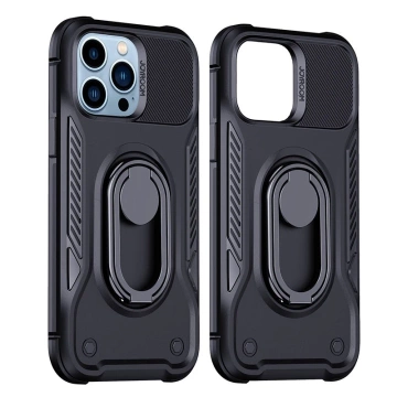 Joyroom Dual Hinge Case für iPhone 14 Pro Max gepanzerte Hülle mit Ständer und Ringhalter schwarz