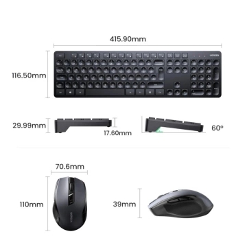 Ugreen MK006 Kabelloses Tastatur-Maus-Set 2,4 GHz Schwarz