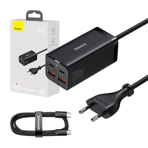 Baseus GaN3 Pro 2xUSB-C 2xUSB Netzladegerät, 100W (schwarz)