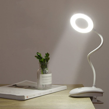 Schreibtischlampe Alogy Schreibtisch-LED-Ringlampe mit Schreibtischclip, kabellos, flexibel, Weiß