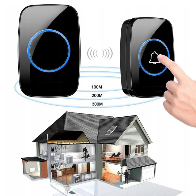 Dzwonek bezprzewodowy do drzwi bramy furtki Wodoodporny IP44 zewnętrzny 300m 21803 czarny