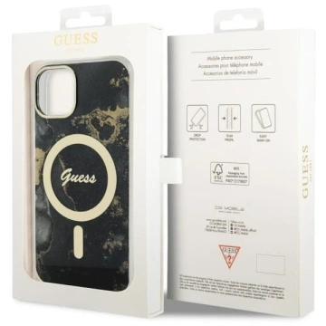 Etui für Telefon Guess GUHMP14MHTMRSK für Apple iPhone 14 Plus 6.7" Czarny/Black Hardcase Golden Marble MagSafe