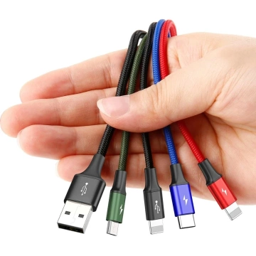 Baseus Kabel USB 4in1 2x Lightning / USB Typ C / Micro-USB-Kabel in Nylongeflecht 3,5A 1,2m schwarz (CA1T4-A01)