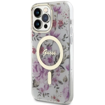 Etui für Telefon Guess GUHMP14XHCFWST für Apple iPhone 14 Pro Max 6,7" transparente Hardcase Flower MagSafe