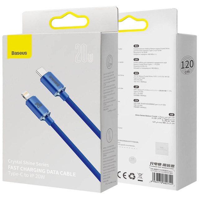 Kabel 1.2m Baseus Crystal Shine USB-C Type C do Lightning PD 20W Niebieski