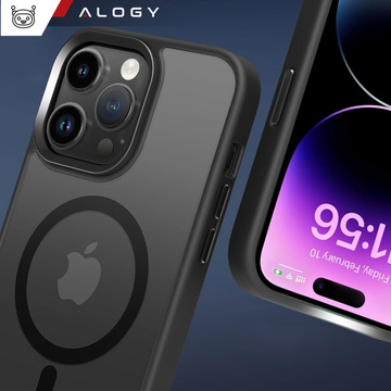 Etui do iPhone 14 Pro Mag Safe Matt Case Cover matowe obudowa Alogy Ring pancerne na telefon Czarne + Szkło