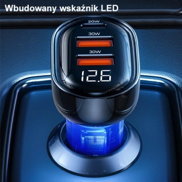 USAMS Ładowarka samochodowa 2xUSB+1xUSB-C 80W Fast Charge czarny/black CC159CC01 (US-CC159)