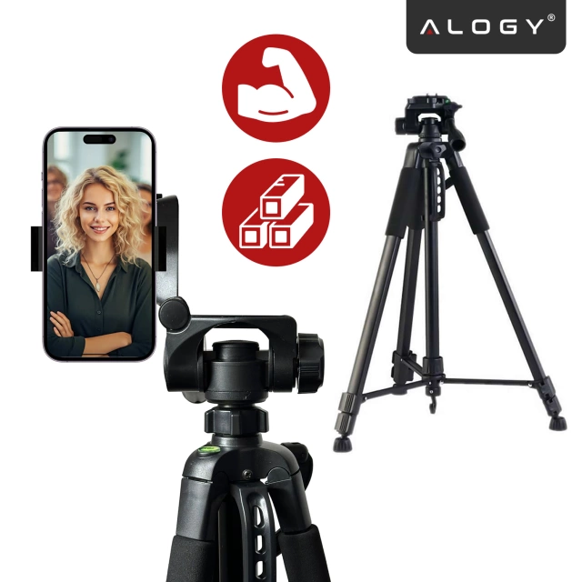 Statyw Fotograficzny Tripod Uniwersalny stojak do Kamer 1/4 uchwyt na telefon aparat 170cm Alogy Czarny