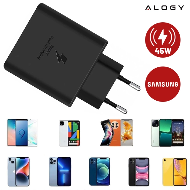 Ładowarka sieciowa USB-C typ C PD Premium szybka 45W 3A + Kabel Type-C 1M Alogy czarna