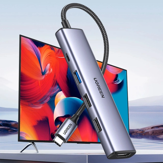 Adapter Ugreen CM478 USB-C do HDMI / USB-A 3.0 / 2x USB 2.0 / PD Szary