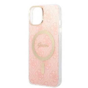Zestaw Guess GUBPP14SH4EACSP Case Charger iPhone 14 6,1" różowy/pink Hard Case 4G Print MagSafe