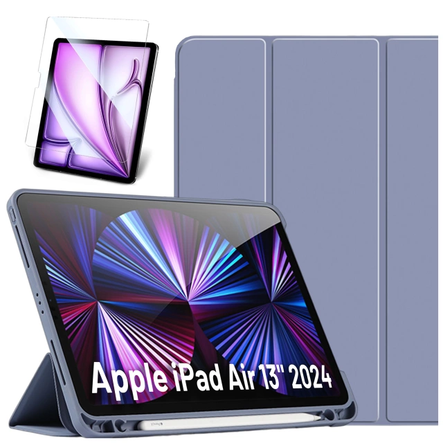 Etui ochronne z rysikiem do Apple iPad Air 13" 2024/2025, iPad Pro 12.9" 2018-2022 obudowa na tablet Fioletowe + Szkło