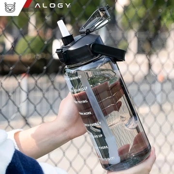 Große Flasche, Trinkflasche Alogy MotivHydro Motivational Messbecher 2l 2000ml Schwarz