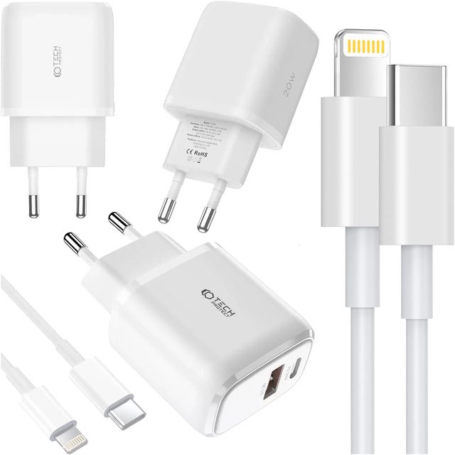 Ładowarka sieciowa 20W USB + typ C USB-C PD QC 3.0 + Kabel 1M do iPhone iPad iPod biały