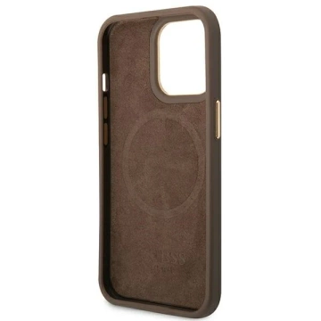 Etui Guess GUHMP14LU4GPRW für Apple iPhone 14 Pro 6,1" brązowy/brown Hard Case 4G Logo Plate MagSafe