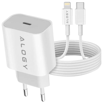 Ładowarka sieciowa Alogy szybka USB-C PD 20W + Kabel 1m przewód Lightning do iPhone Biały