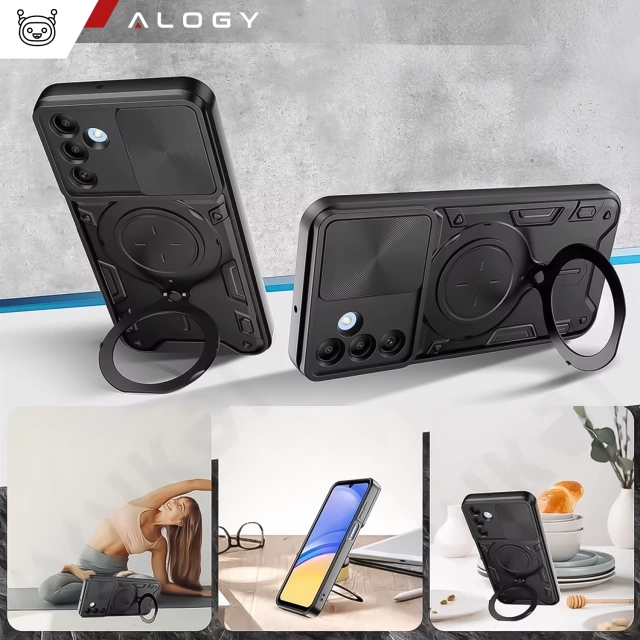 Etui do Samsung Galaxy S25+ Plus pancerne Slide Case Ring obudowa ochrona aparatu Alogy CamGuard Pro czarne