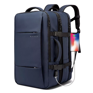 Bange wasserdichter Rucksack für 15,6-Zoll-Laptop, Stadtreisender, 45 x 30 x 16 cm, für Arbeit, Flugzeug, Herren, Damen, mit USB-Anschluss Schwarz