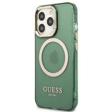 Etui Guess GUHMP13LHTCMA do Apple iPhone 13 Pro / 13 6,1" zielony/khaki hard case Gold Outline Translucent MagSafe