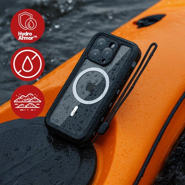 Etui Wodoodporne do Apple iPhone 15 Pro, Pancerna Obudowa 360° z Przezroczystym Tyłem, Kompatybilna z MagSafe, HydroArmor™ IP68 Case – Czarne