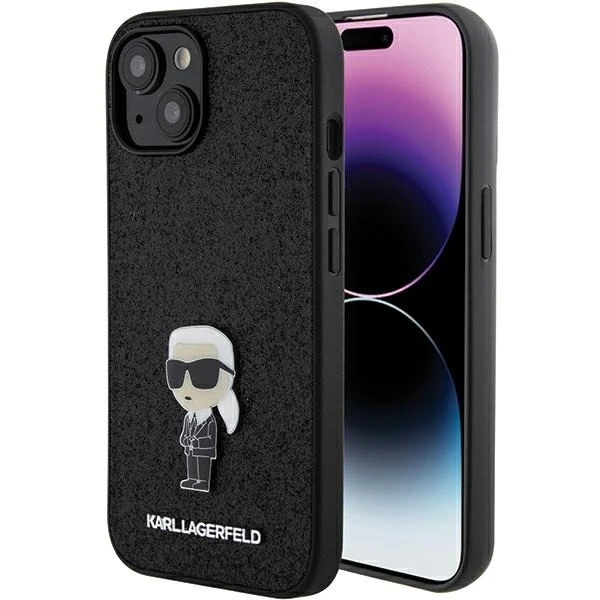 Etui Karl Lagerfeld KLHCP15SGKNPSK für iPhone 15 6,1" czarny/black hardcase Fixed Glitter Ikonik Logo Metal Pin