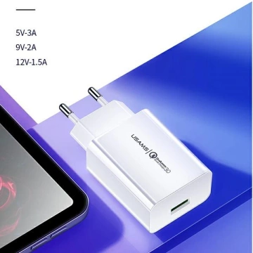 USAMS Ładowarka sieciowa 1x USB T22 18W 3A QC3.0 + kabel USB-C 1m biały/white (T48) T48OCLN01