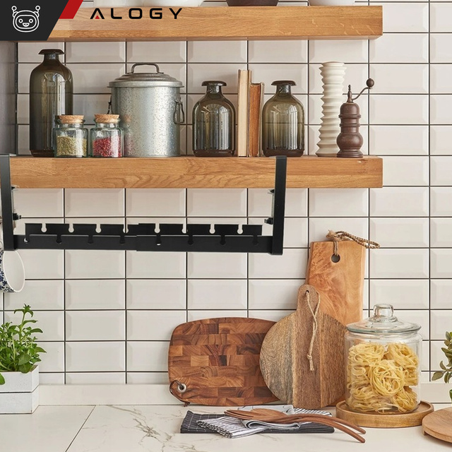 Organizer kabli pod blat półka regulowana na kable listwe biurkowy aluminiowy uchwyt Alogy Czarny