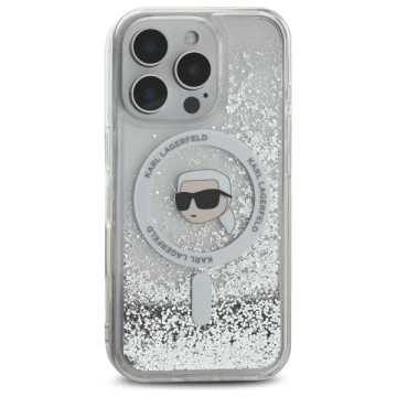 Etui Karl Lagerfeld für iPhone 16 Pro Max 6,9" Magsafe Hardcase Transparent Liquid Glitter Karl Head