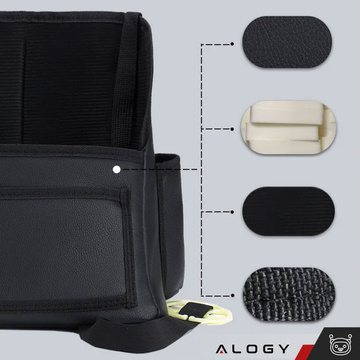 Auto-Organizer für das Auto zwischen Sitzen, Autositz, Alogy, Auto-Getränkehalter, Taschentücher, Schwarz, 2 x Kopfstützenhalter