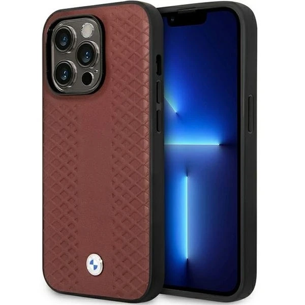 Etui na telefon BMW BMHCP14L22RFGR do Apple iPhone 14 Pro 6,1" burgundowy/burgundy Leather Diamond Pattern