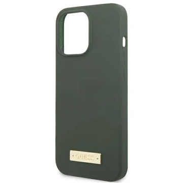 Etui Guess GUHMP13XSPLA für Apple iPhone 13 Pro Max 6,7" zielony/khaki Hartschale Silikon Logo Plate MagSafe