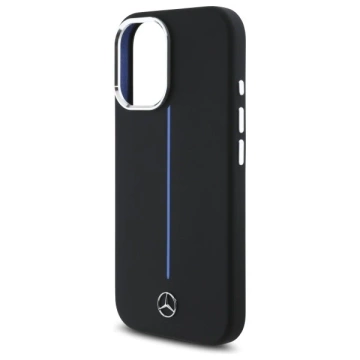 Mercedes-Hülle für iPhone 16 6,1 Zoll, schwarzes MagSafe-Hardcase-Silikon, blau gestreift