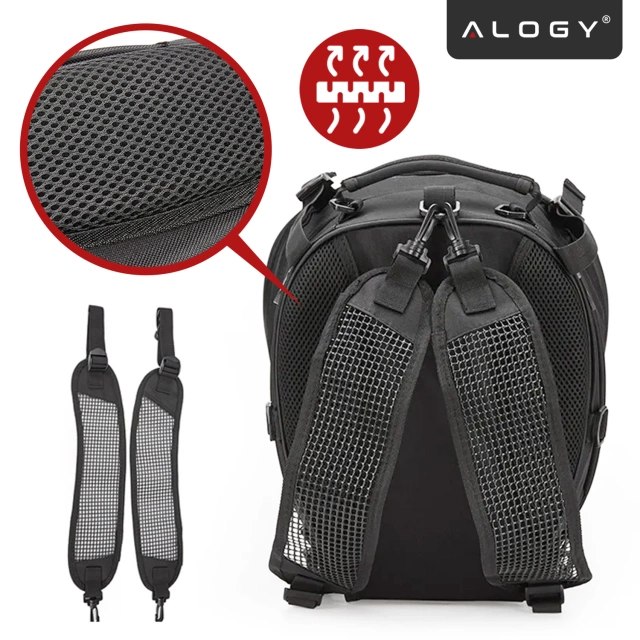 Plecak torba motocyklowa wodoodporna 40L – 5w1 – kufer, podsiodłowa, bagażnikowa, na kask, z pokrowcem, Nylon, torba miejska na motocykl – Alogy RoadMaster™ Czarna