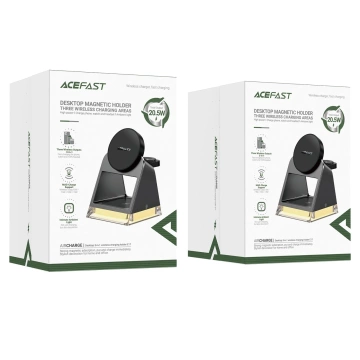 Acefast E17 MagSafe 3in1 Induktives Ladegerät 15W USB-A USB-C Kabel - Schwarz
