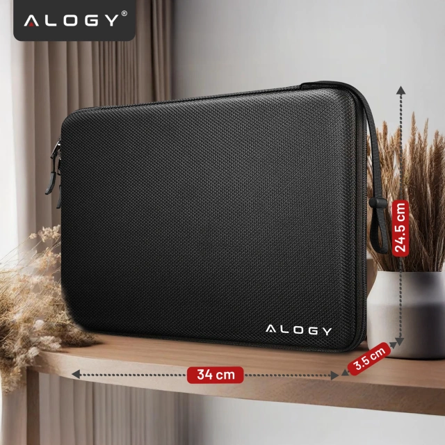 Torba na laptopa 13–14" do MacBook Air / Pro (M1 M2 M3 M4) – twarde etui ochronne Hard Foam, sztywna konstrukcja, ochrona przed uderzeniami i wilgocią – Alogy ShieldCase™ Czarna