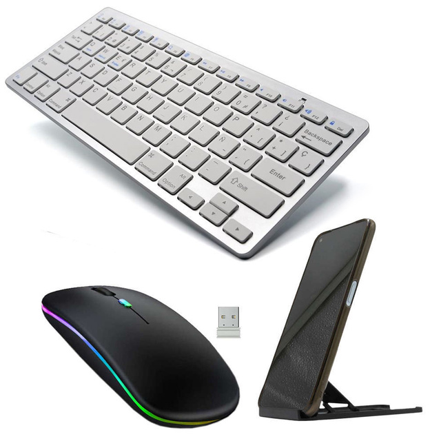 Universelle kabellose Bluetooth-Tastatur für iPad iMac iOS Android Windows BT-Maus, geräuschlos, verstellbarer Ständer