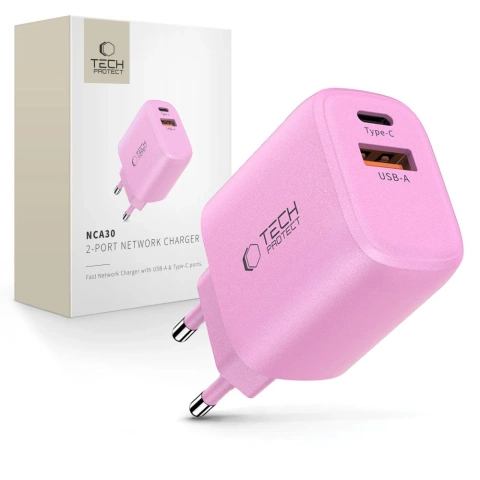 Ładowarka Sieciowa 2xUSB Tech-Protect NCA30 30W PD QC3.0 Różowa