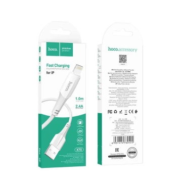 HOCO USB-A auf Lightning-Kabel X70 1 m, weißes Nylongeflecht, 2,4 A