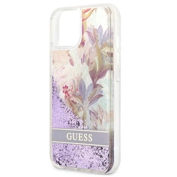 Guess GUHCP13SLFLSU iPhone 13 mini 5,4" fioletowy/lila Hardcase Flower Liquid Glitter