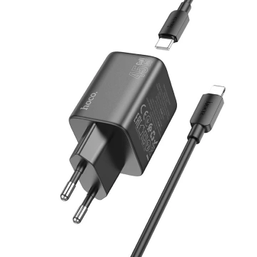 HOCO Wandladegerät 2 x Typ-C-Kabel Typ C zu Lightning PD QC 45W GaN Schwarz