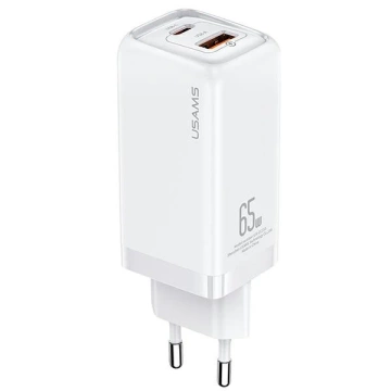 USAMS Ładowarka sieciowa 1xUSB-C+1xUSB T47 65W PD Fast Charging Super Si biały/white CC153TC02  (US-CC153)