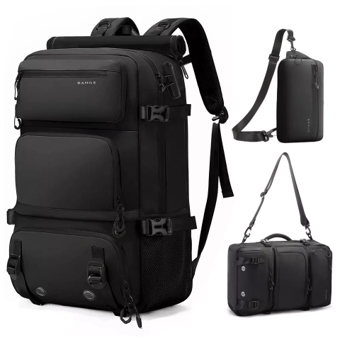 Bange wasserdichter Rucksack für 15,6-Zoll-Laptop, Stadtreisender, 45 x 30 x 16 cm, für Arbeit, Flugzeug, Herren, Damen, mit USB-Anschluss Schwarz