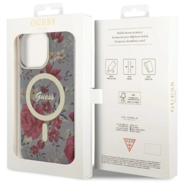 Guess GUHMP14XHCFWSA Handyhülle für Apple iPhone 14 Pro Max 6,7" grün/khaki Hardcase Flower MagSafe