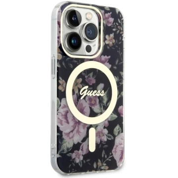 Etui für Telefon Guess GUHMP14LHCFWSK für Apple iPhone 14 Pro 6.1" Czarny/Black Hardcase Flower MagSafe