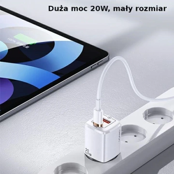 USAMS Ładowarka sieciowa 1x USB-C + 1x USB T37 20W (only head) Super SI PD3.0 + QC3.0 Fast Charging biały/white CC128TC02 (US-CC128)